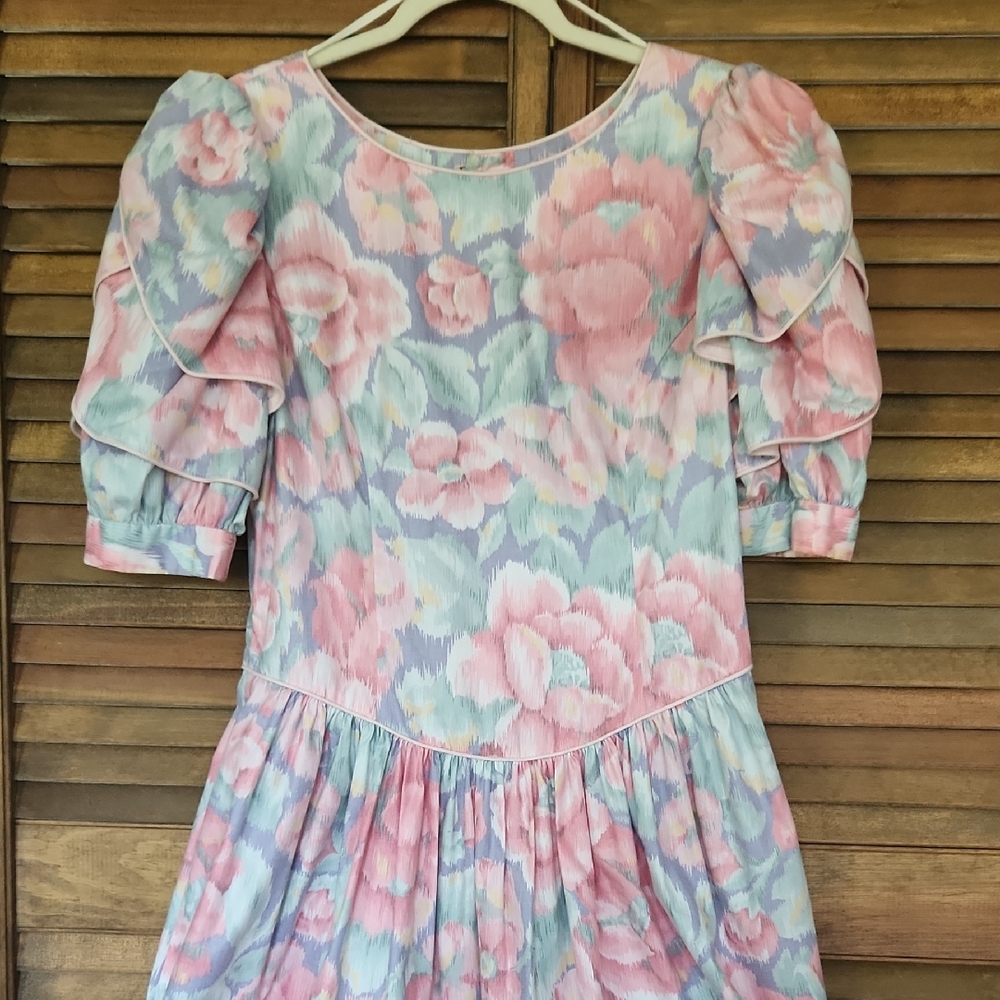 Lanz Originals 80s Vintage Dress Floral Pastel Grannycore Gardencore Retro